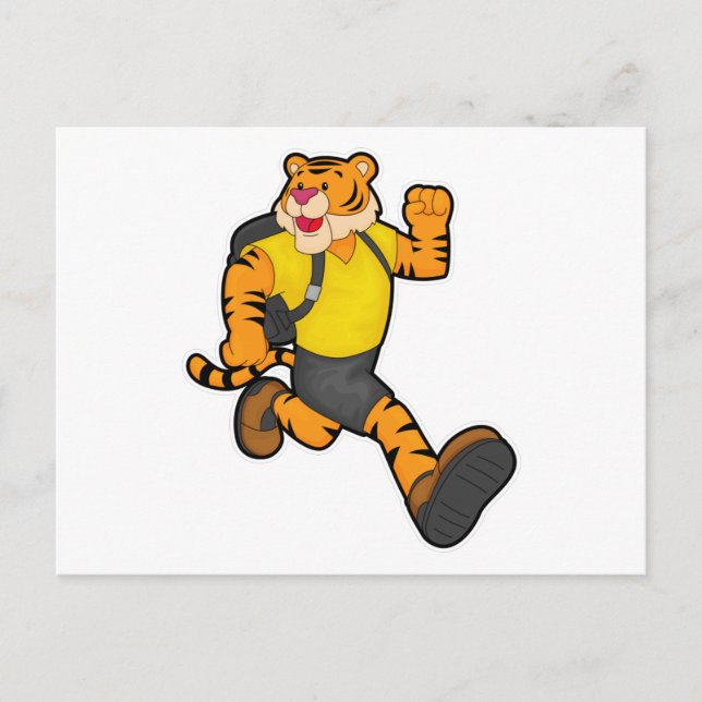 Carte Postale Tigre en course avec sac à dos (Devant)
