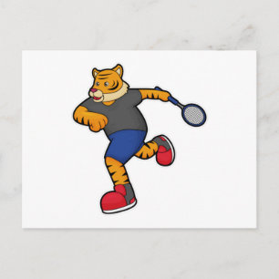 Carte Postale Tigre en joueur de tennis avec raquette de tennis