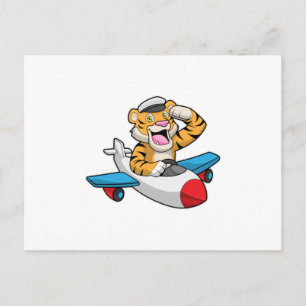 Carte Postale Tigre en tant que pilote dans un avion