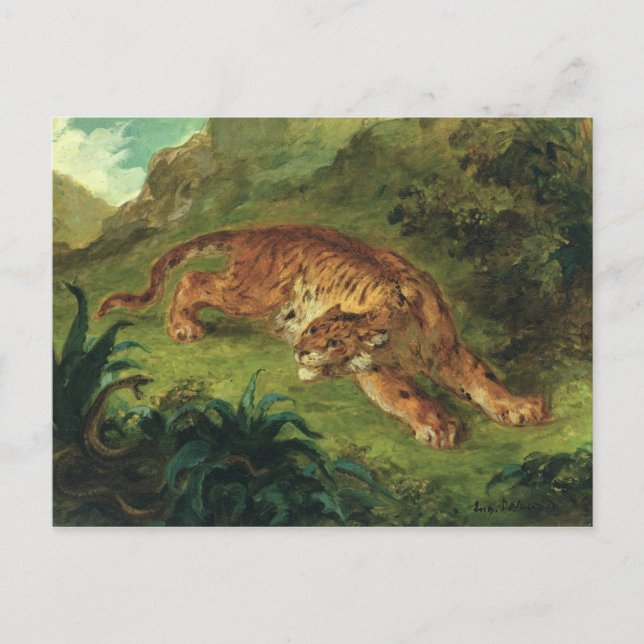Carte Postale Tigre et serpent, 1858 (Devant)