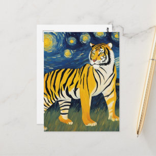 Carte Postale Tigre Grand Félin dans une Nuit Étoilée