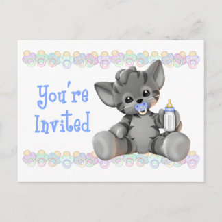 Carte Postale Tigre gris Kitten Baby shower bleu Invitation