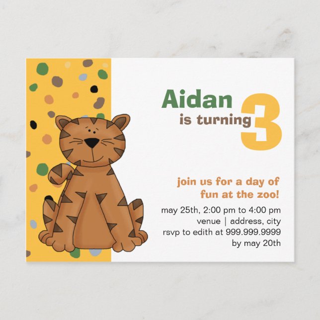 Carte Postale Tigre ・ Invitation d'anniversaire (Devant)