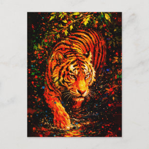 Carte Postale Tigre majestueux dans une éclaboussure d'eau color