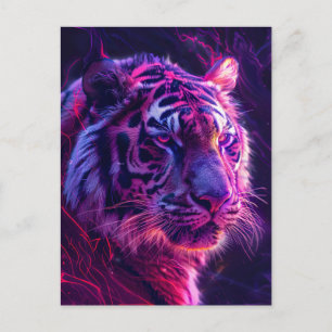 Carte Postale Tigre néon rouge violet Lueur cosmique