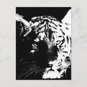 Carte Postale Tigre noir et blanc Pop Art