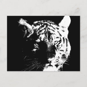 Carte Postale Tigre noir et blanc Pop Art