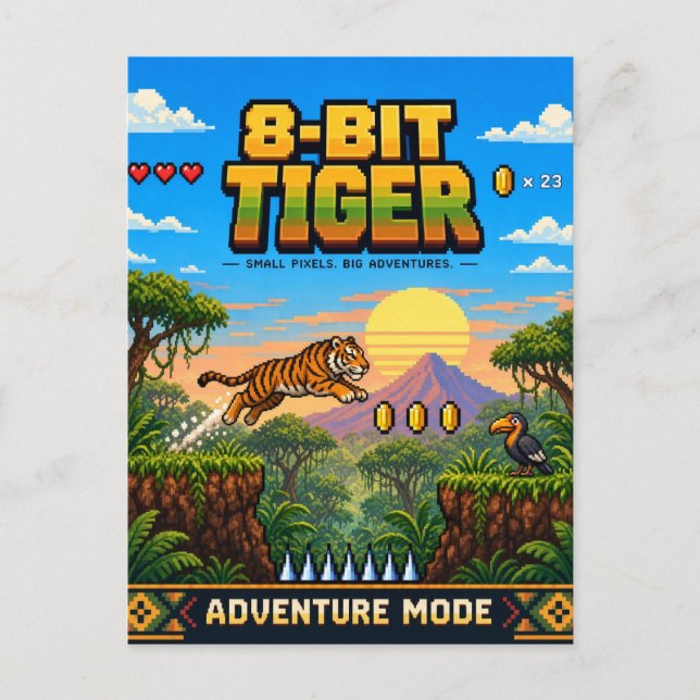 Carte Postale Tigre, Rétro Pixel Art 8-Bit (Devant)