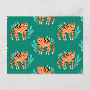 Carte Postale Tigres avec fleurs