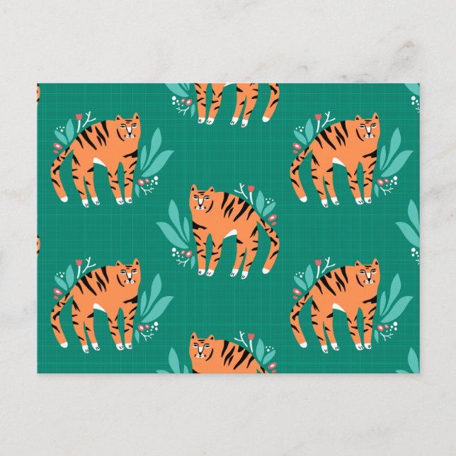 Carte Postale Tigres avec fleurs (Devant)