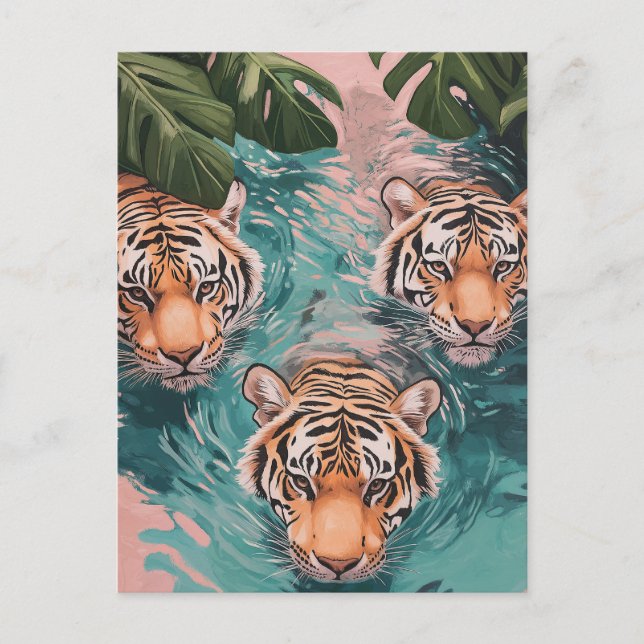 Carte Postale Tigres dans l'aventure aquatique (Devant)