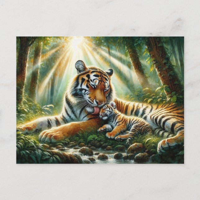 Carte Postale Tigres dans une peinture à l'aquarelle de jungle l (Devant)