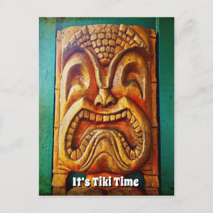 Carte Postale Tiki Time Fierce Vintage Retro Bois Tiki Face