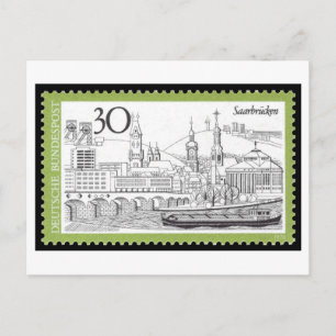 Carte Postale Timbre allemand vintage de Sarrebruck des années 1