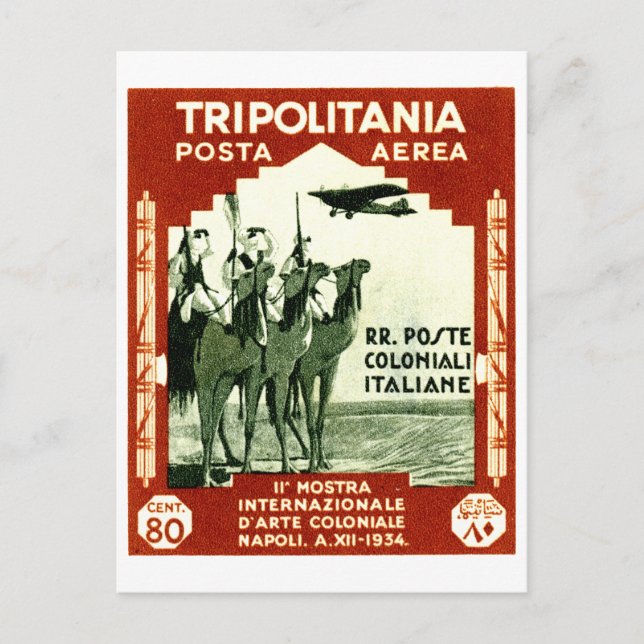 Carte Postale Timbre de la Tripolitaine 80 centesimi 1934 (Devant)