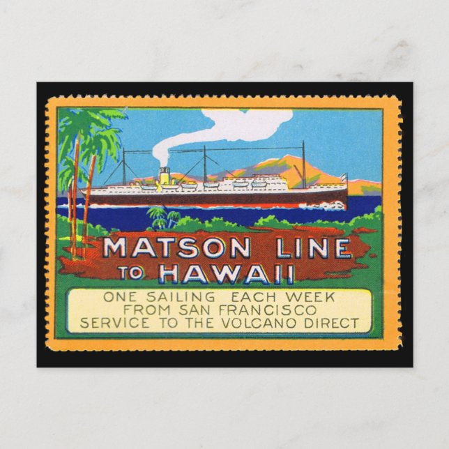 Carte Postale Timbre de l'affiche de Matson Lines vers 1915 (Devant)