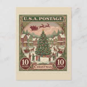 Carte Postale Timbre de Noël Vintage