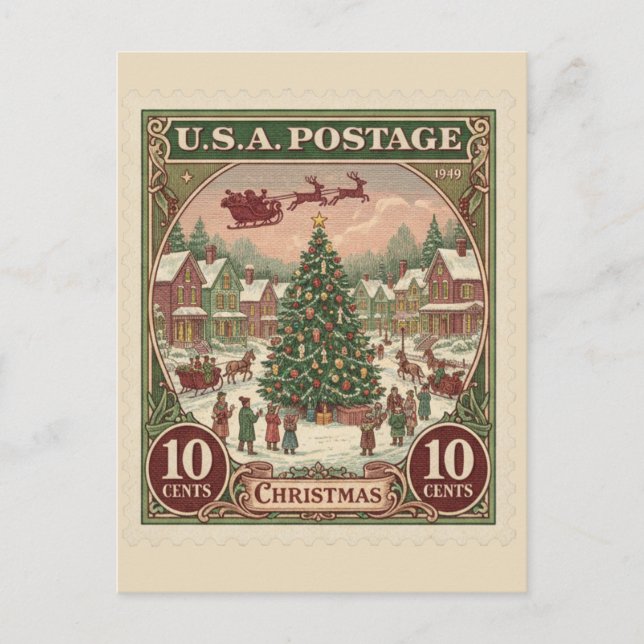 Carte Postale Timbre de Noël Vintage (Devant)