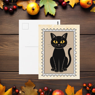 Carte Postale Timbre Vintage Chat Noir