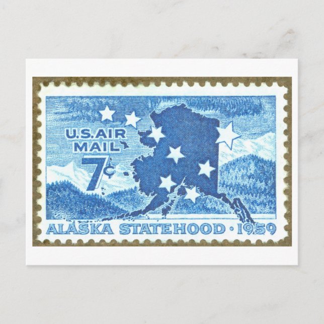 Carte Postale Timbre vintage de l'état de l'Alaska (Devant)