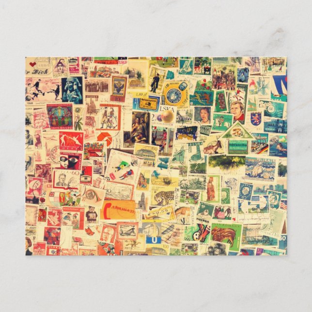 Carte Postale Timbres arc-en-ciel (Devant)