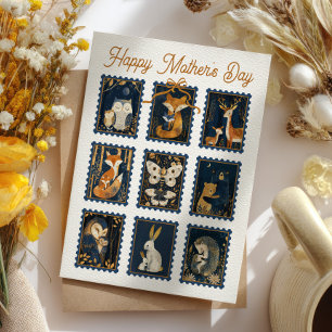 Carte Postale Timbres d'animaux fantaisistes de la forêt pour la
