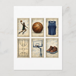 Carte Postale Timbres de basket-ball vintage Collection de sport
