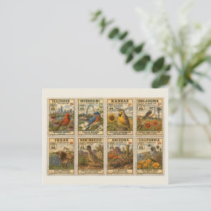 Carte Postale Timbres de la route américaine Papeterie Rétro