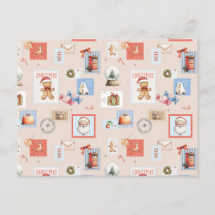 Carte Postale Timbres de Noël Père Noël rennes bonbon