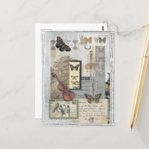 Carte Postale Timbres Ephemera Vintage Decoupage