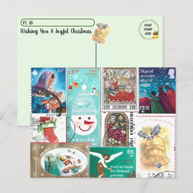 Carte Postale Timbres personnalisés en pot de Noël (Devant / Derrière)