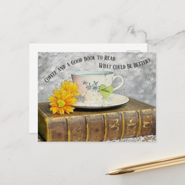 Carte Postale Time Off Vacation Café et un bon livre à lire (Devant/Arrière en situation)