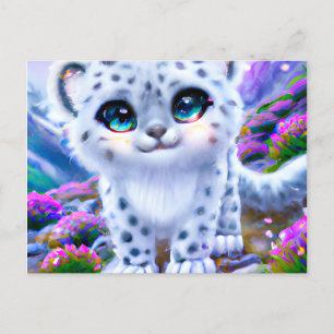 Carte Postale Tiny Chibi Happy Pastel Fluffy Snow Leopard
