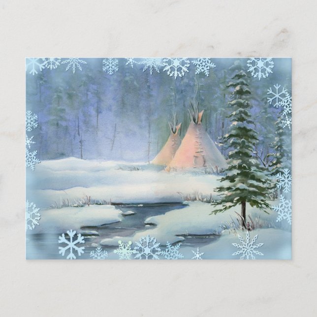 Carte Postale TIPI PAISIBLE & FLAKES DE NEIGE par SHARON SHARPE (Devant)