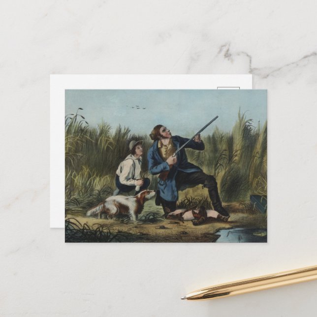 Carte Postale Tir de canard sauvage par Nathaniel Currier (Devant/Arrière en situation)