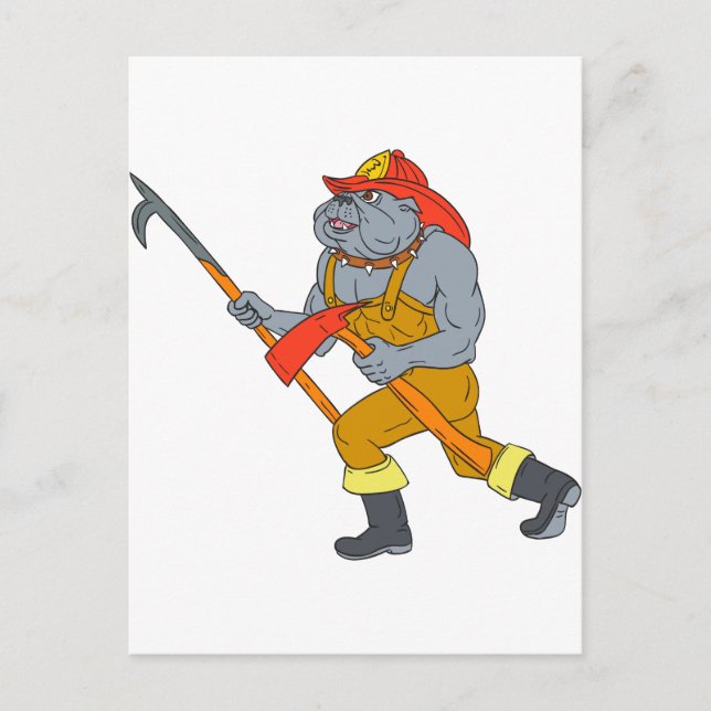 Carte Postale Tirage de Bulldog Firefighter Pike Pole Fire Ax (Devant)