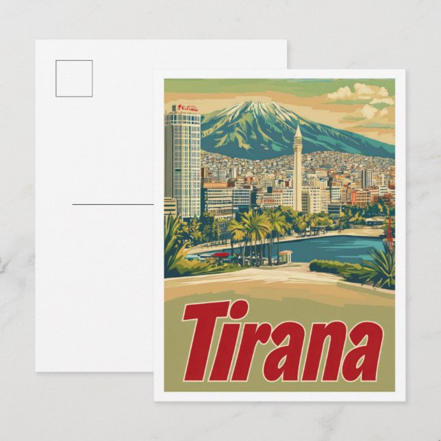 Carte Postale Tirana Albanie Illustration du Vintage voyage arti (Devant / Derrière)