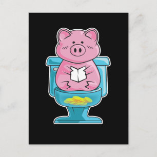 Carte Postale Tirelire Cochon Mignon et Drôle sur Toilette