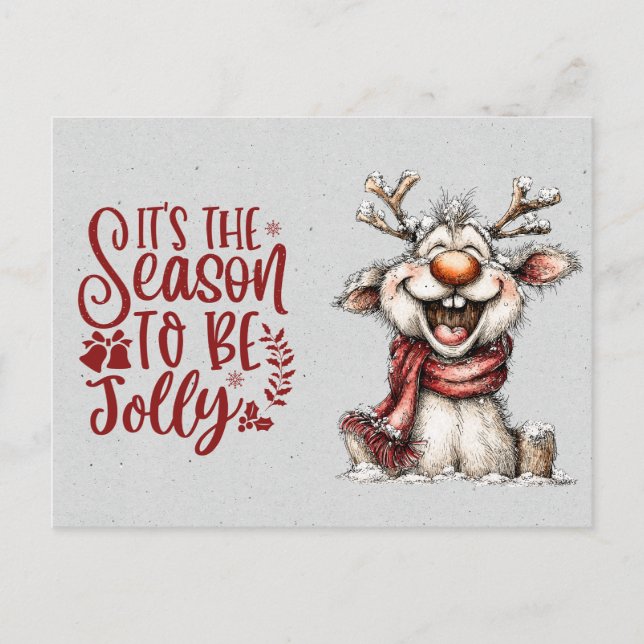 Carte Postale 'Tis the Season To Be Jolly Laughing Reindeer (Devant)