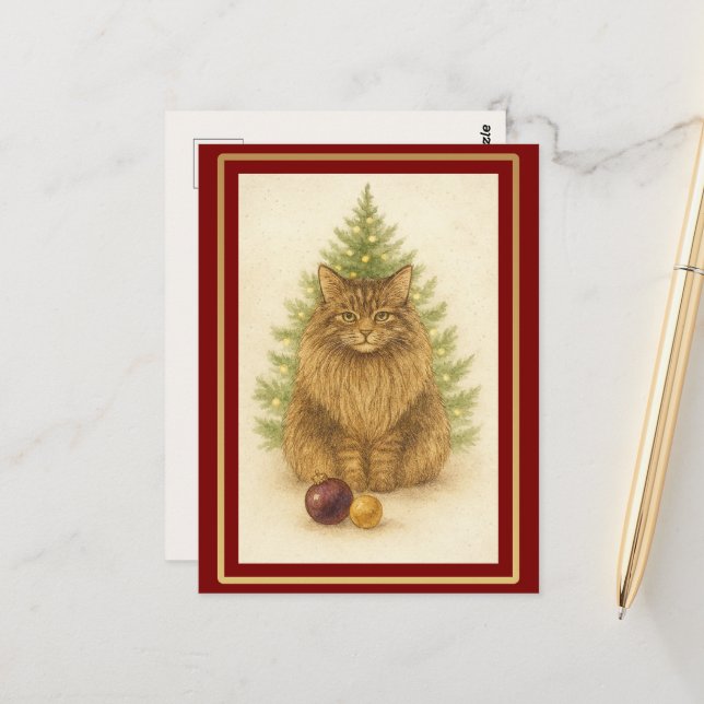 Carte Postale Tis the Season to Purr — Personalized Maine Coon  (Devant/Arrière en situation)