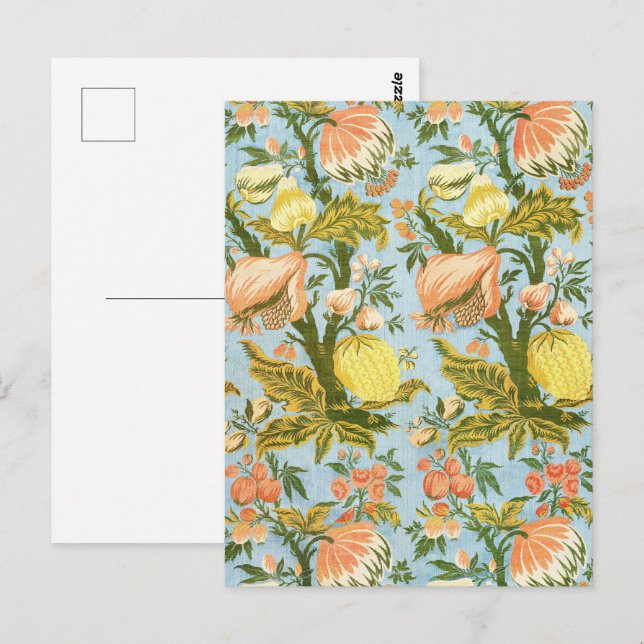 Carte Postale Tissu damassé de fleurs et de fruits baroque class (Devant / Derrière)