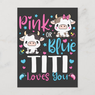 Carte Postale Titi rose Ou Bleu Vous Aime Dons Vache Bébé