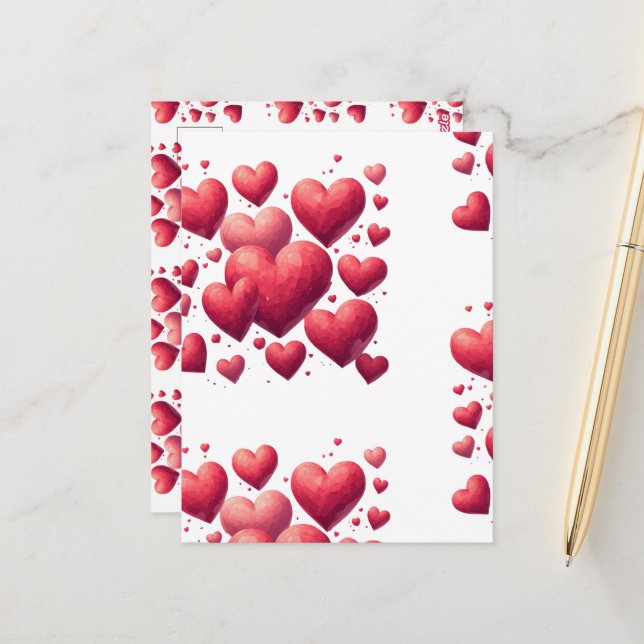 Carte Postale Titre : Cœurs écarlates et romance rouge (Devant/Arrière en situation)