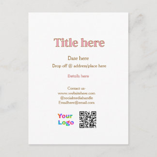 Carte Postale titre scanner QR contact logo ici lieu date entrep