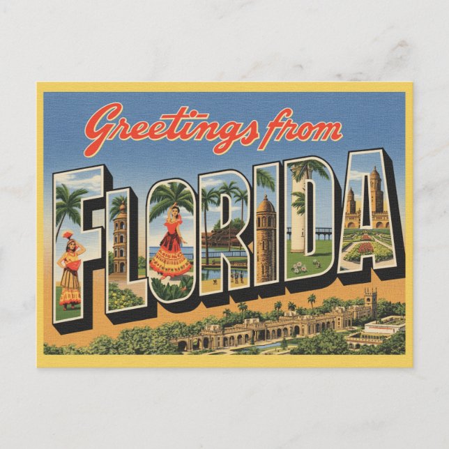 Carte Postale Titre Vintage "Salutations de Floride" (Devant)