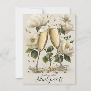 Carte Postale Toast au Champagne Élégant avec des Roses Blanches