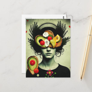 Carte Postale Toast d'avocat surréaliste drôle femme cœurs fleur