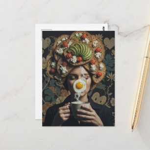 Carte Postale Toast d'avocat surréaliste Tomate et femme café 