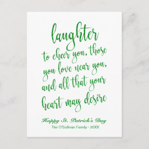 Carte Postale Toast Irlandais Pailleté Vert St. Patrick