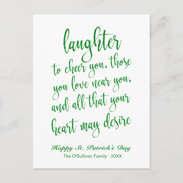 Carte Postale Toast Irlandais Pailleté Vert St. Patrick (Devant)